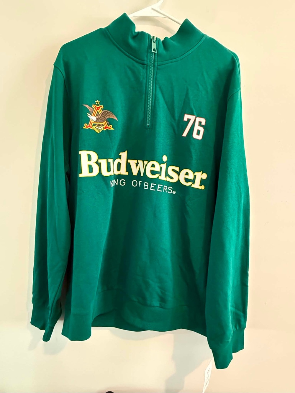 Budweiser Green Zip Pullover with White Chest Number